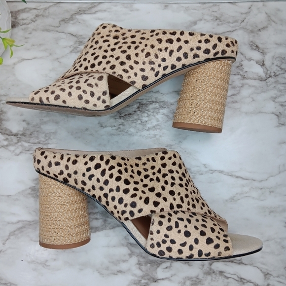 DOLCE VITA JAVI Women Leopard Cross SlipOn Mule Sandals Size 8.5 Block Heels - Picture 6 of 9